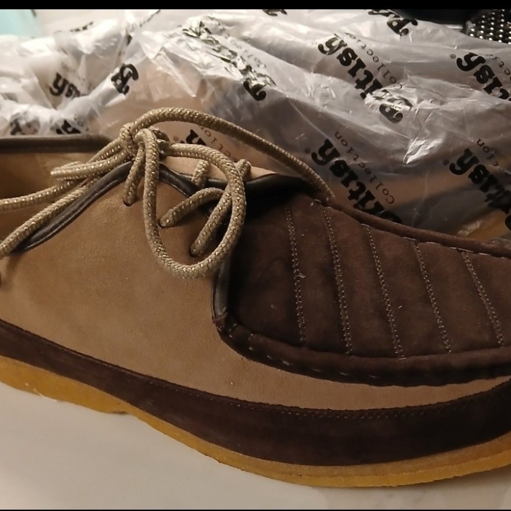 Britisher Two-Tone Brown and Tan Suede Moccasin Slip-On
